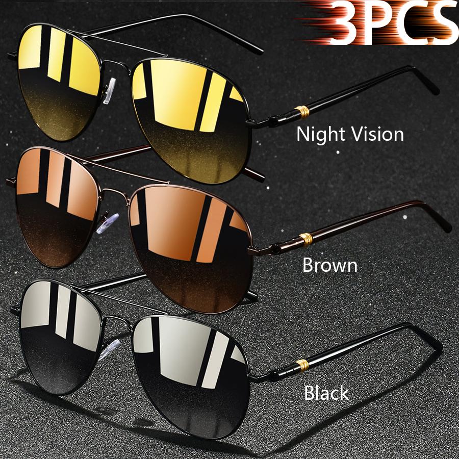 1PCS Vintage Ellipse Metal Frame Pilot Sunglasses Men Women UV400 Night Vision Fishing Driving Eyewear