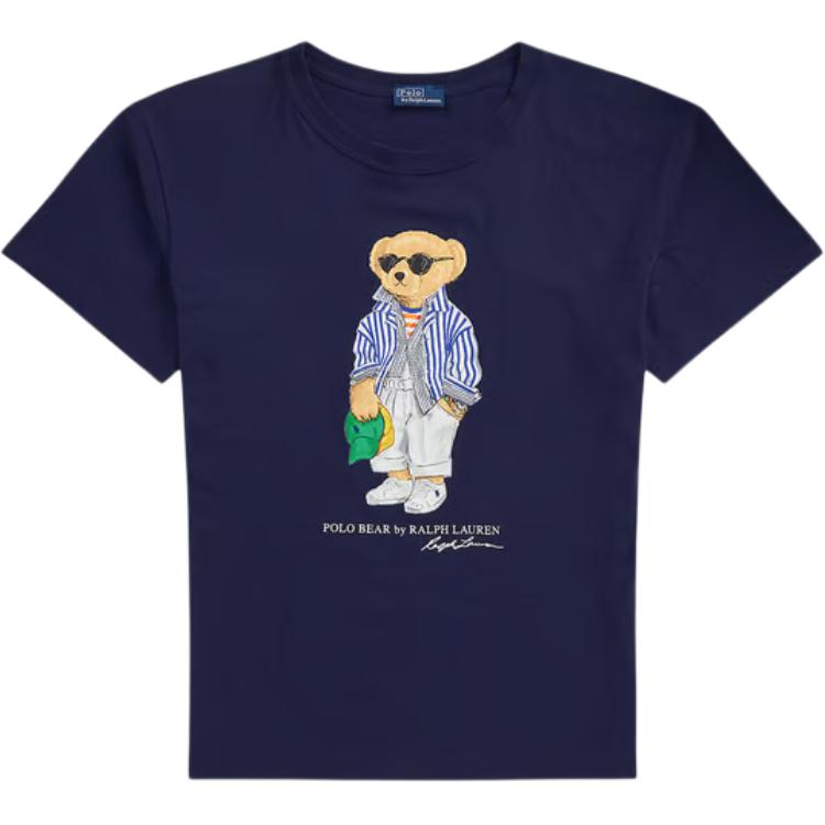 

Футболка с коротким рукавом и логотипом Polo Ralph Lauren с принтом медведя и круглым вырезом, женская, темно-синяя, 211959112-001 S