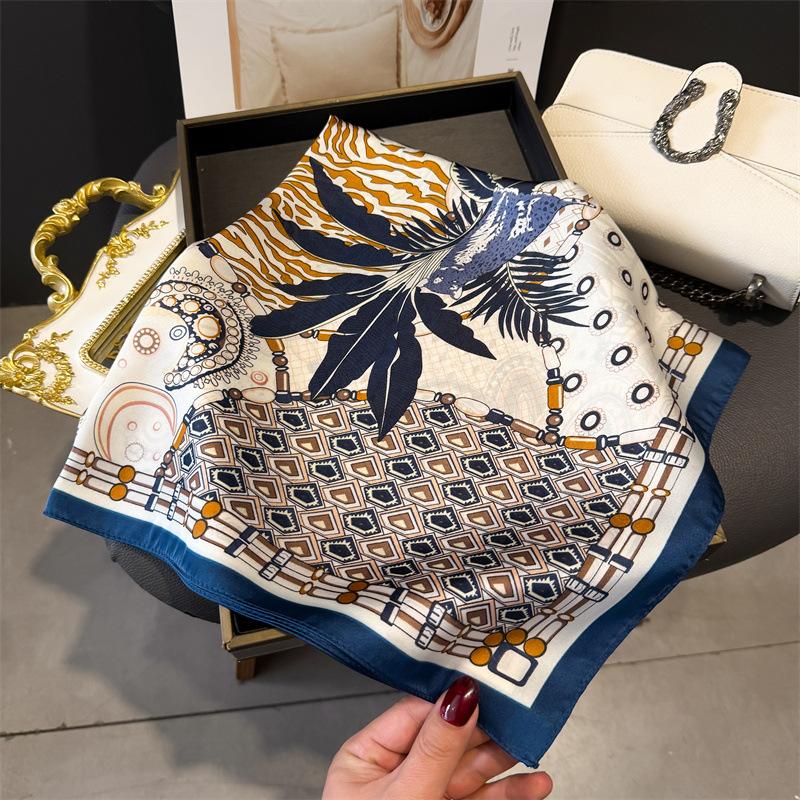 Luxury Fashion Print Square Scarf Women Satin Scarves Bandana Hijab Neckerchief Shawl Kerchief Hair Band Foulard Lady