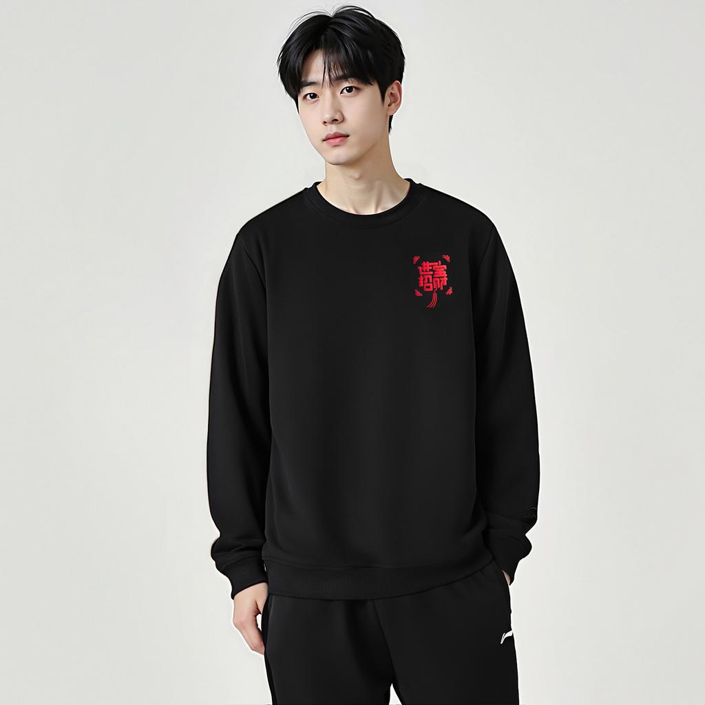 Li Ning Sweatshirts Unisex Black Crew Neck Moderate AWDVH41-1