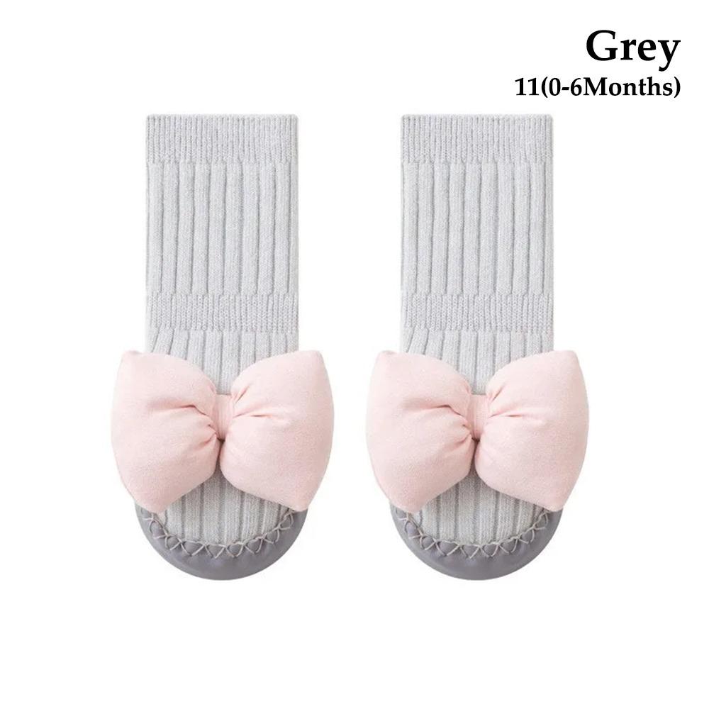 

1Pair Middle Tube Children Toddler Shoes Bow Kids First Walkers Durable Baby Socks Shoes Floor Grey 11(0-6Months)