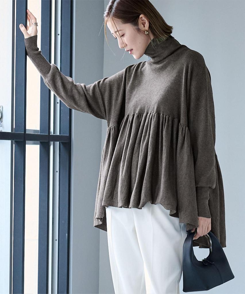 Yours BEXU1724 High Neck Gathered Peplum Size Gray Women's Knit, M,