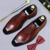 Cowhide Shoes Men's Business British Dress Leather Shoes Engraved Trend Wedding Square Head Men's