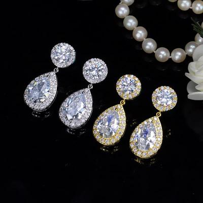 WWJ Boucles d'oreilles rondes classiques en zircon couleur or, couleur argent, couleur or rose, en forme de goutte d'eau pour femmes