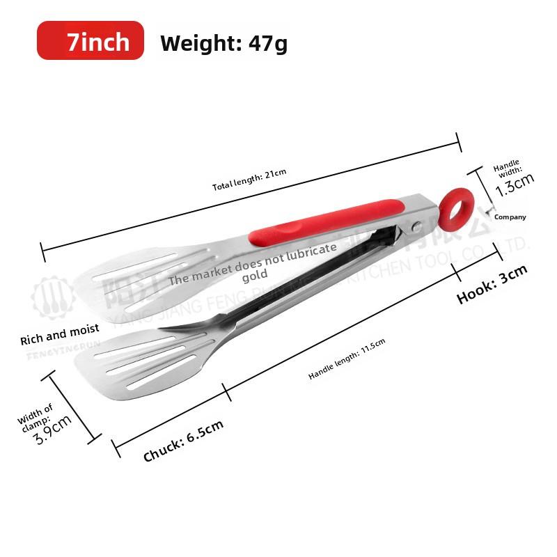7 Inch Stainless Steel Slotted Food Tongs, Heat Resistant BBQ Grilling Steak Meat Bread Buffet Outdoor Kitchen Cooking Utensils