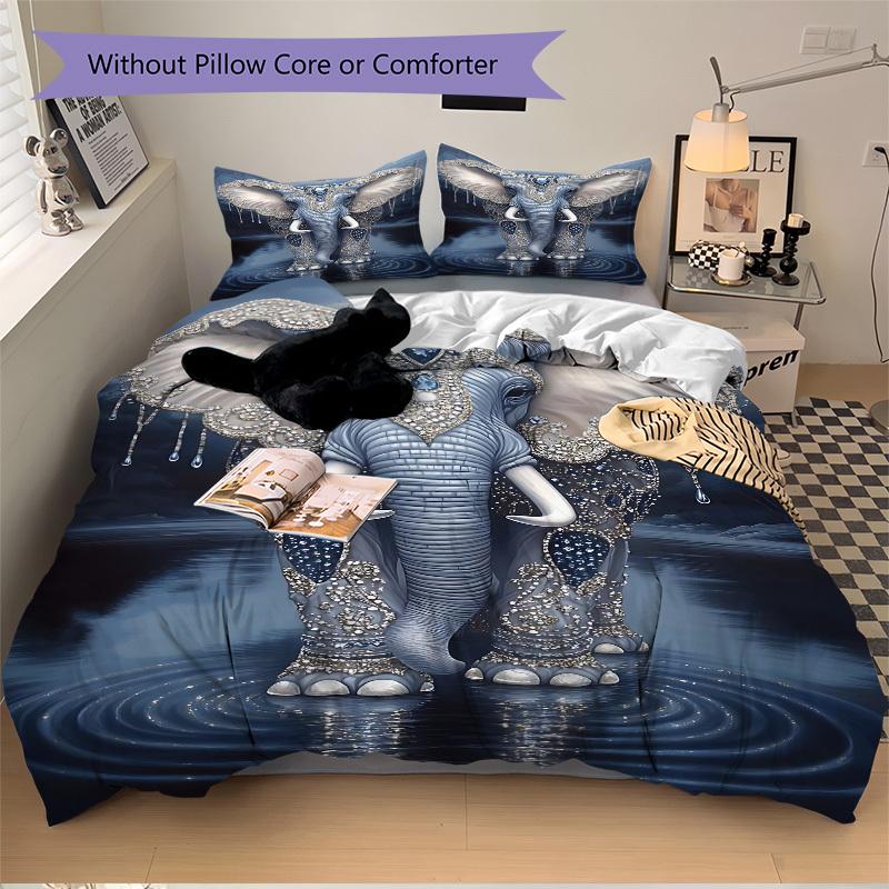 

Набор пододеяльника с принтом «Слоны» из 3 предметов - Включает 1 пододеяльник и 2 наволочки, без одеяла, для любого сезона, декор для дома yy251111160 135x200cm