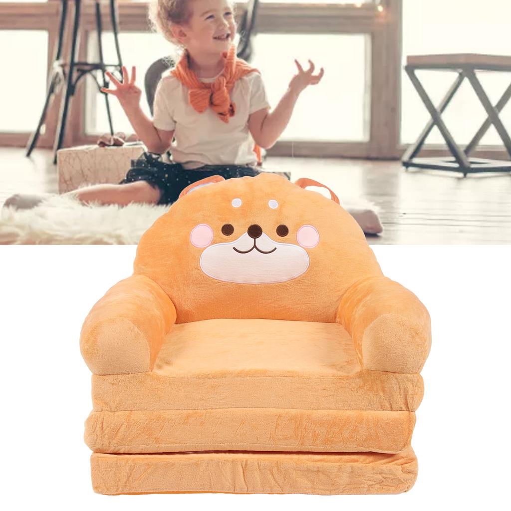 Kids Chair Couch Cartoon Folding Cute Couch Portable Sofa Chair for Home Schools Brown Puppy