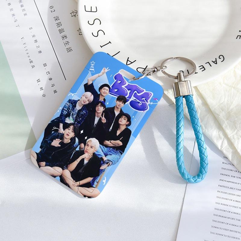 BTS Sliding Photocard Holder, Protective ID Badge Card Case with Braided Keychain Strap, Student Campus Bus Meal Card Protector Merch for ARMY