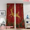 2pcs 2D Flat Printing Merry Christmas Curtains Christmas Reindeer Holly Poinsettia Digital Printed Polyester Drapes Party &