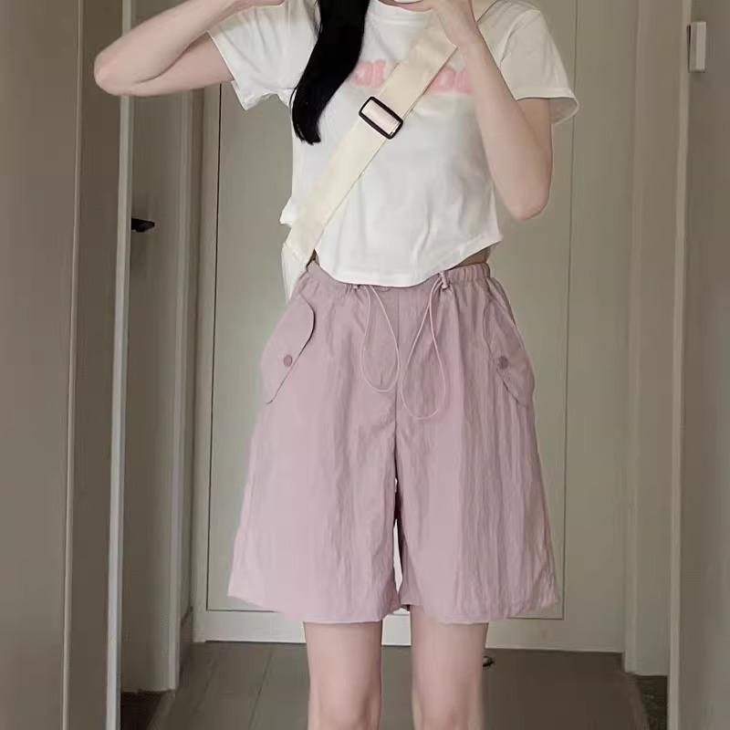 

Летняя верхняя одежда Женские брюки Быстросохнущие Брюки с высокой посадкой и широкими штанинами Свободные повседневные брюки Спортивные бриджи 2XL розовый