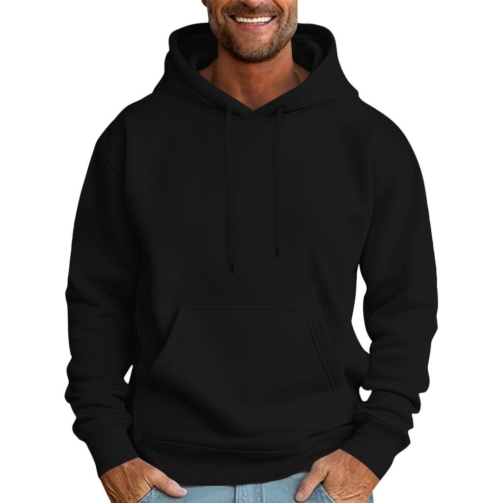 Men's Casual Loose Sweatshirt Solid Color Drawstring Large Pocket Hoodie Sports Sweatshirt