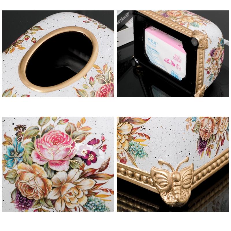 Modern Ceramic Tissue Box Flower Pattern Napkin Toilet Paper Storage Home Desktop Extractable Type Towel Rack