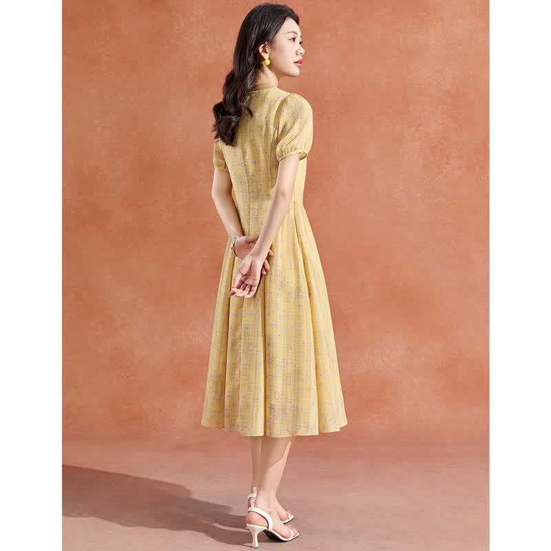 Melanie French Floral Pleated Square Neck Summer Maxi Dress