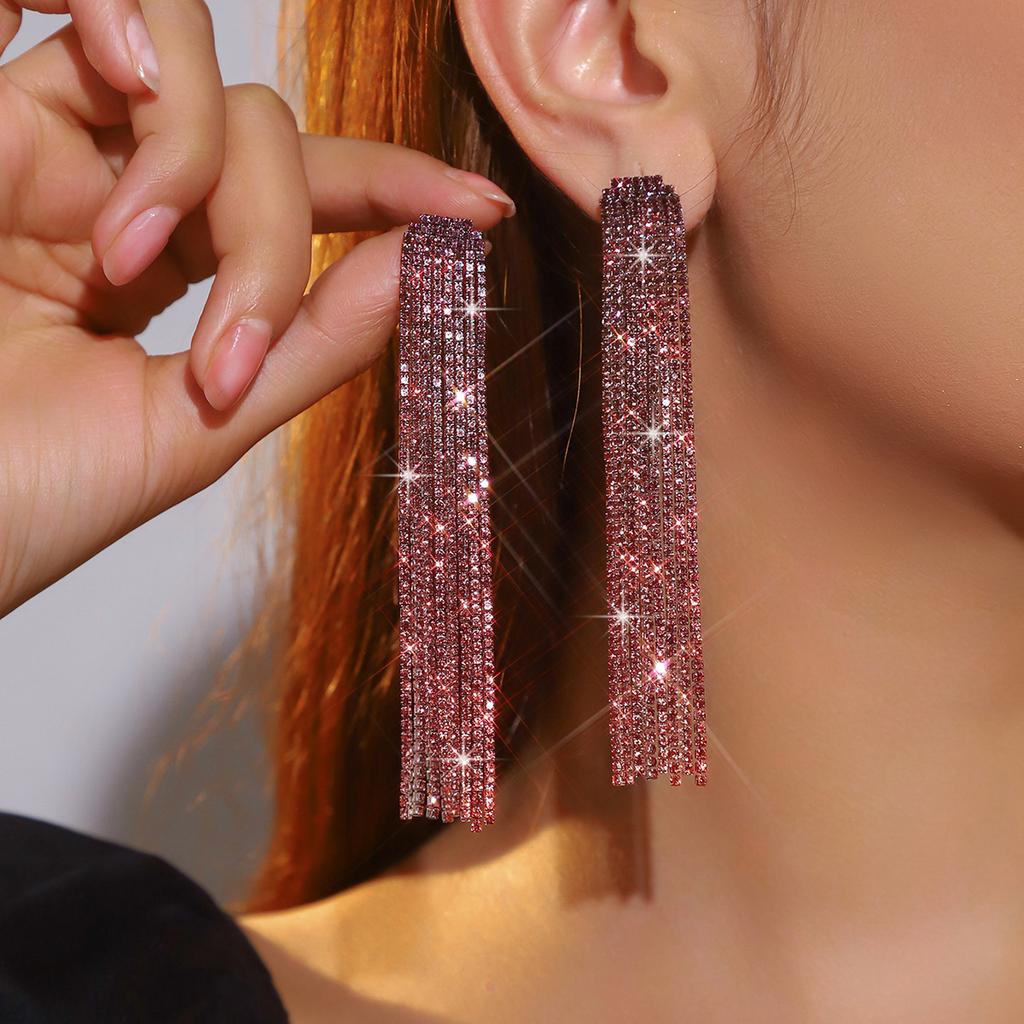Premium Full Diamond Long Fringed Earrings