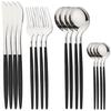 16Pcs Cutlery Set Stainless Steel Mirror TablewareDinner Black Gold Dinnerware Set Knife Fruit Fork Spoon Silverware Kitchen
