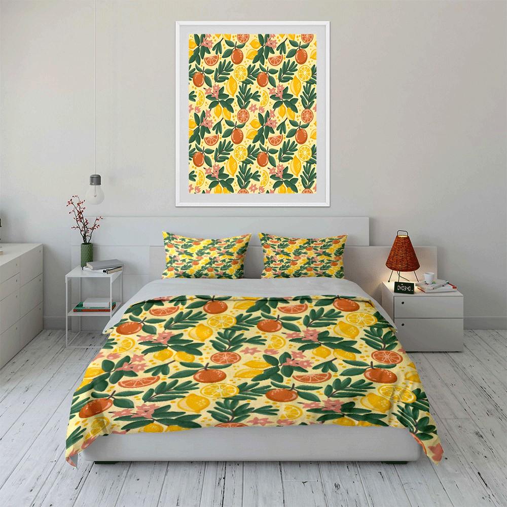 Citrus Pattern Three-Piece Set for Decor Exquisite Three-piece Bedding Set Gift for Kids and Adults