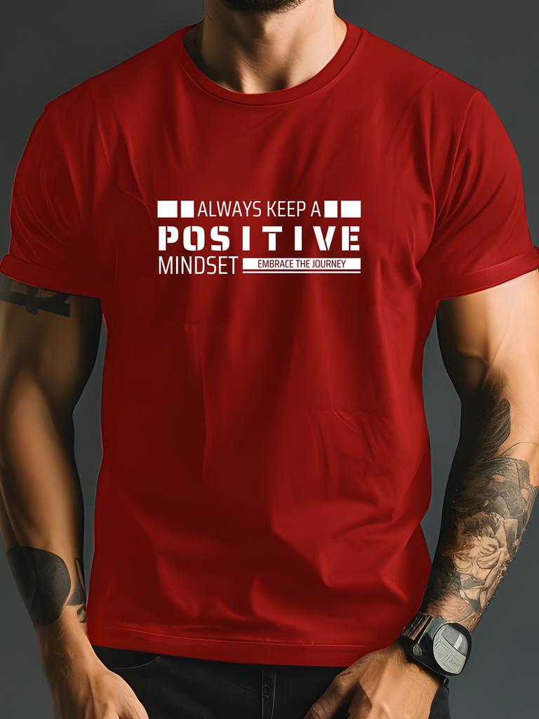 Summer  Cotton Casual Loosefit Mens Tshirt Always Maintaining A Positive Attitude with Letter Print Fashionable Short Sleeves