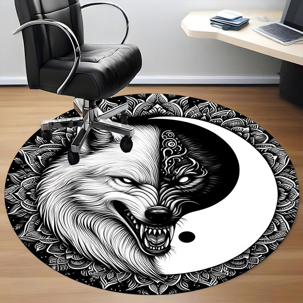 1PC Wolf Yin Yang Office Round Rug, Non slip, Soft and Durable Office Rug for Interior Decoration, Perfect for Office