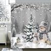 Winter Christmas Shower Curtain, Cute Snowman Xmas Tree Grey Snowy Forest Snowflake Bathroom Decor Polyester Fabric Waterproof