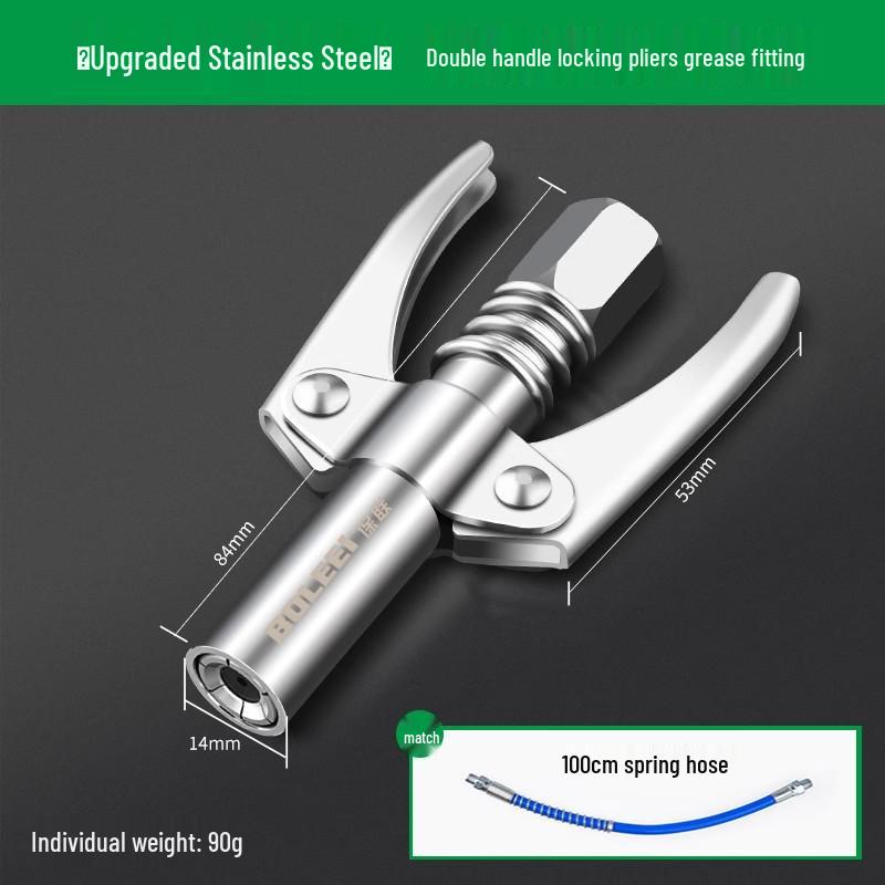 High-Pressure Self-Locking Grease Nozzle with Pliers-Type Grip and Flat Head for Electric, Pneumatic, or Manual Grease Guns