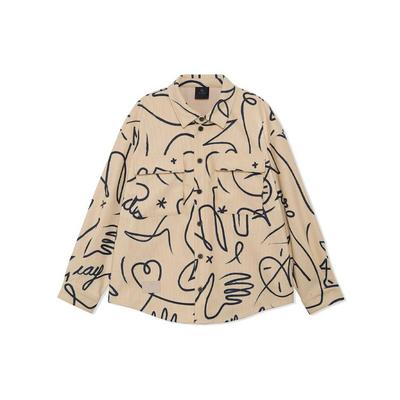 Li Ning X Artist DFT Kollaboration Wade Serie Lustiges Muster Locker Langarmshirt Herbst Herrenhemden Khaki ASHR181-1