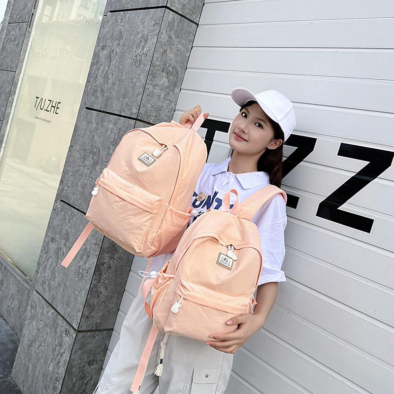 Korean Ins Style Schoolbag Female College Student Large Capacity Solid Color Simple Travel Backpack High School Student Class Backpack