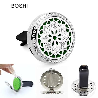 Boshi Jewelry Difusor de Óleos Essenciais Clipe de Ventilação Ambientador de Carro 30mm Ímã de Cristal Aço Inoxidável Aromaterapia Perfume Medalhão