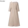 ZANZEA Women Casual Splice Doll Collar Loose Long Sleeve Elegant Dress