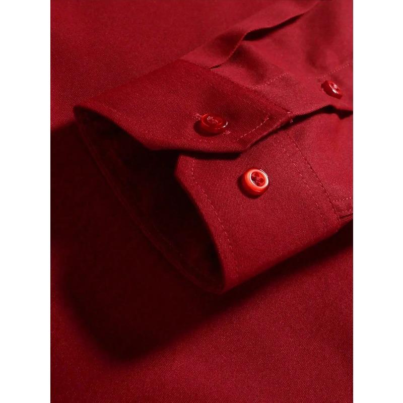 Men's Solid Red Long Sleeve Formal Dress Shirt for Business Office Wear