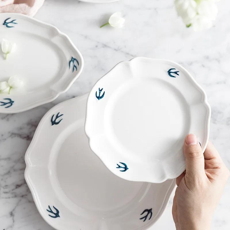Relief Swallow Plate Simple Small Fresh Dessert Bird Dim Sum  Original Beige Household  Flat  Serving Platter