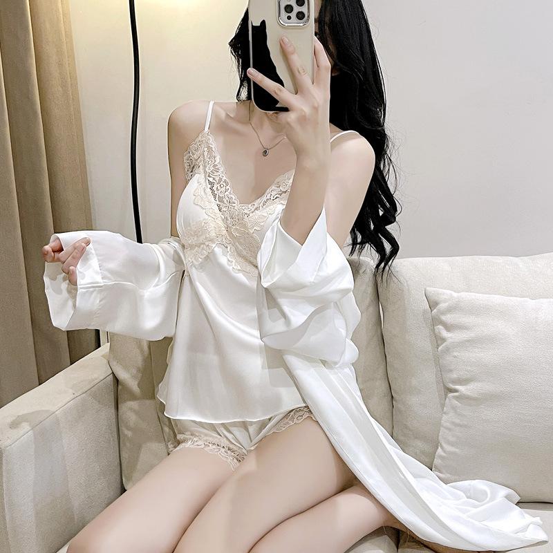 New women's summer ice silk pajamas sexy chest pads spring and autumn suspenders Internet celebrity shorts two-piece loungewear set