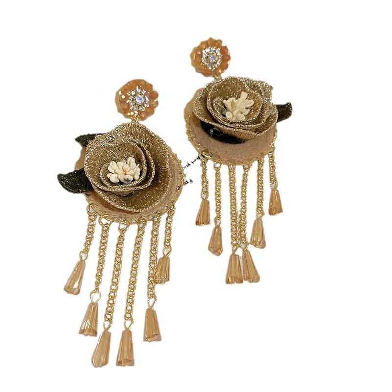 Atmosphere Silver Needle Flower Tassel Earrings - Elegant Studs for Women