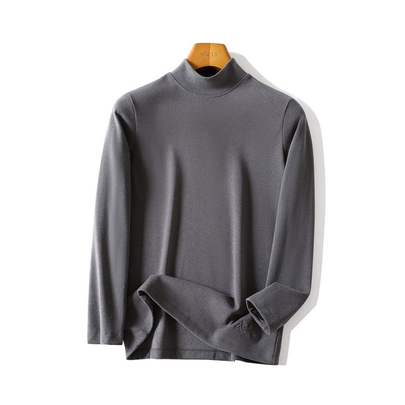 Double-Sided Real Velvet Half Turtleneck Bottoming Shirt Men s Autumn and Winter T-shirt Export Men s Self-Heating Long Sleeve Thermal Underwear Gray L