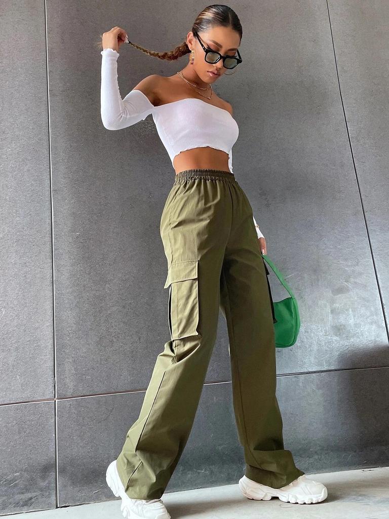 Pantaloni da Lavoro Americani Retro a Vita Alta a Gamba Larga da Donna - Traspiranti, Casual ed Eleganti per l'Estate