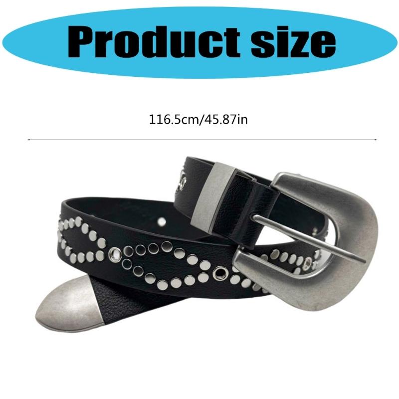 Punk PU Belt Western Theme Wide Belt For Women Men With Pin Buckles And Metal Studs for Casual Wear and Formal Event