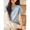 Lace Trim T-Shirt] Women's Lace Trim Semi-Sheer Short Sleeve T-Shirt - Breathable Summer Round Neck Top for Casual
