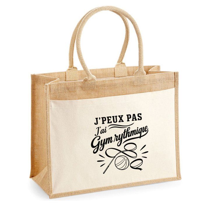 Sac Cabas - PLANETEE - J'peux pas minimaliste - Toile de jute et coton - 21 L (43×33×21 cm) - Anses 65 cm