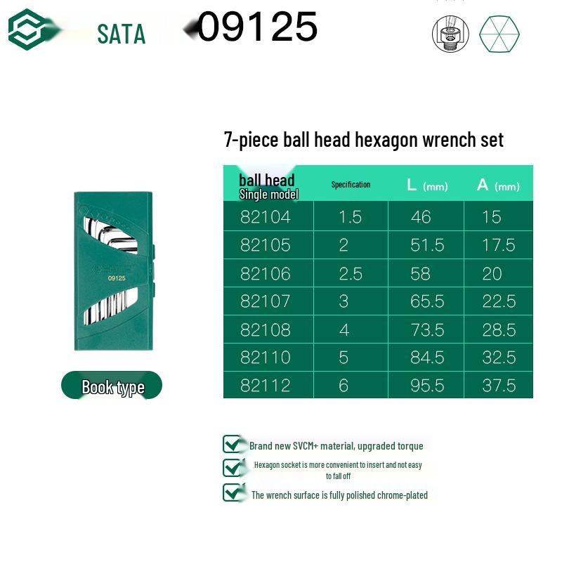 SATA Extra Long Ball End Hex Key Set, 7-Piece Special Length