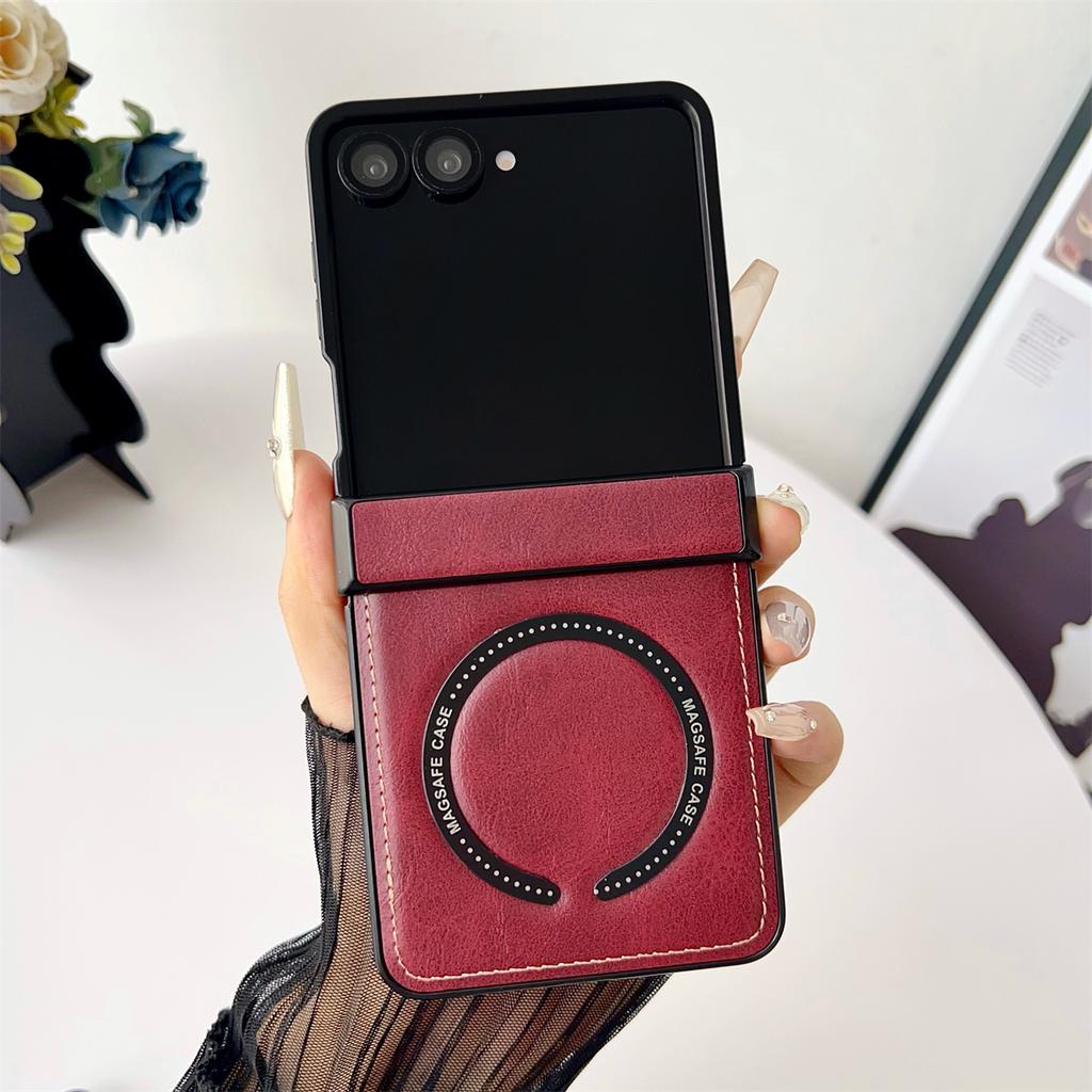 PU Leather Protective Back Cover for Samsung Galaxy Z Flip 7 Phone Case Magnetic Wireless Charging Shell, Z Flip 7 FE 6 5 4