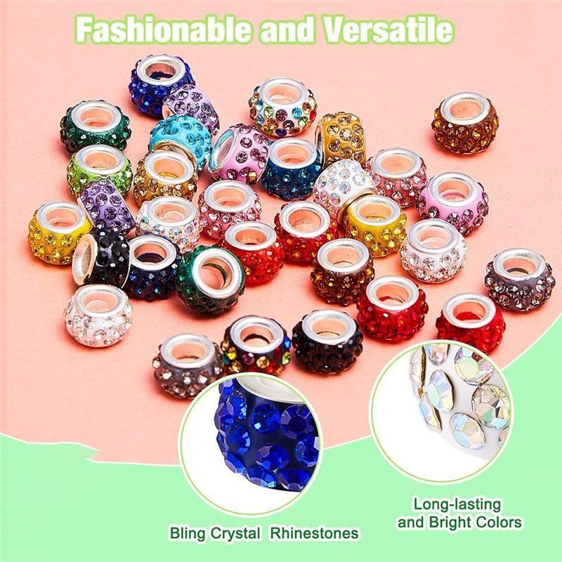 AEE4-120Pcs Large Hole Beads Rhinestone Beads For Pens Making 12Mm Crystal Charm For Pens Jewelry Making DIY Crafts Bracelet