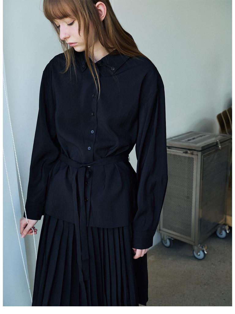 Spring Casual Lapel Modal Shirt with Lace-up for Women - Cloud-like, Solid Color