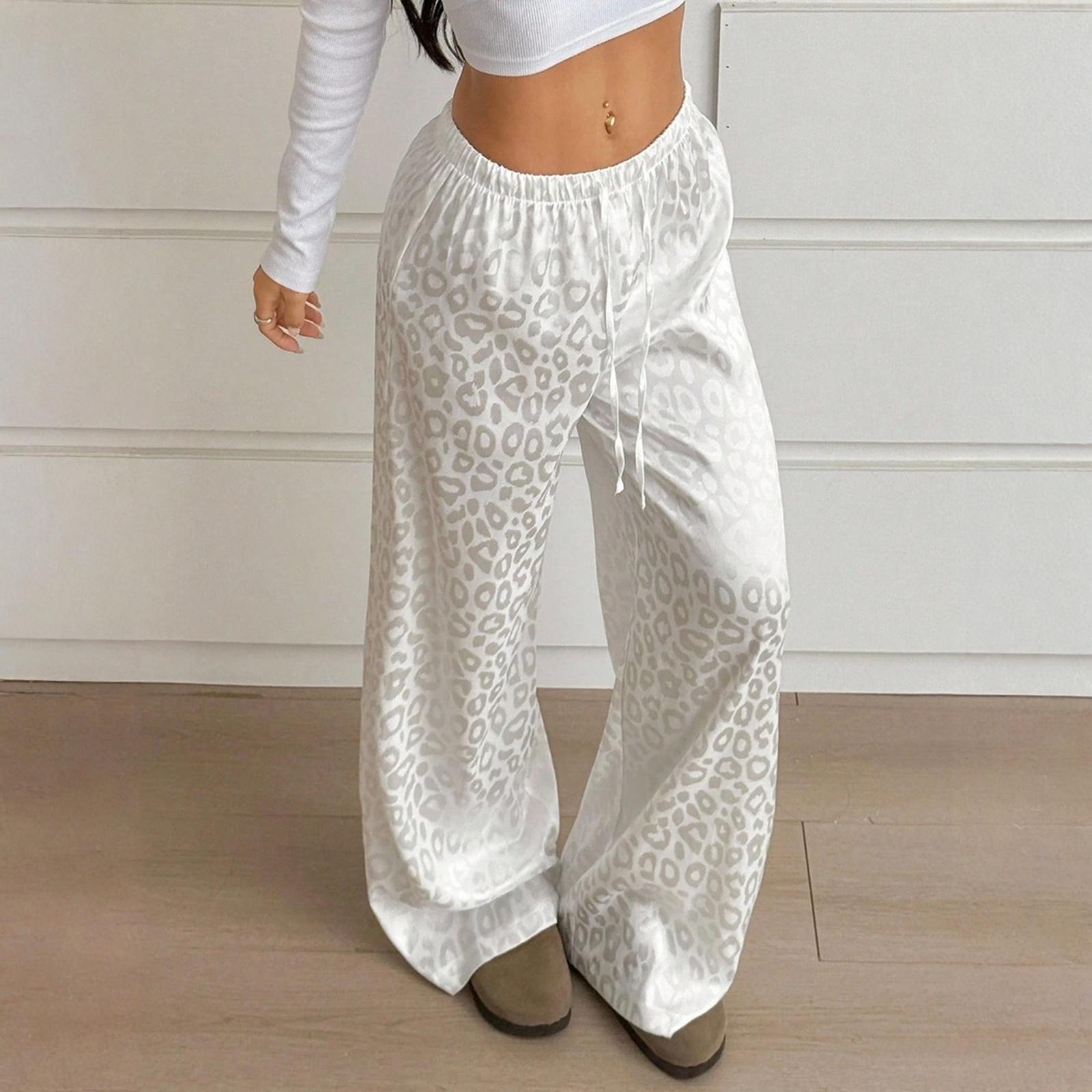 Women s Drawstring Leopard Print Wide-leg Casual Trousers M