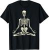 Meditating Skeleton Yoga Lotus Zen Balance Halloween Graphic T-Shirt Men Casual Trip
