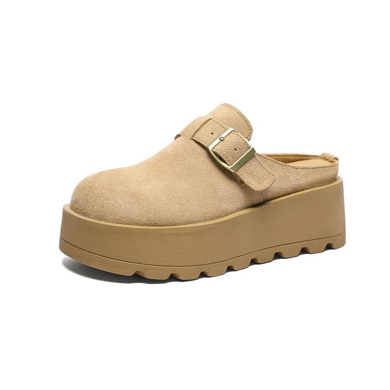 Retro cool slippers women's summer new thick-soled height increase small people wear bag head and half slippers with one pedal