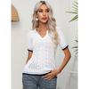 JPNTKY Women's Fashion Casual Solid Color Print Short Sleeve V-Neck Blouses & Shirts