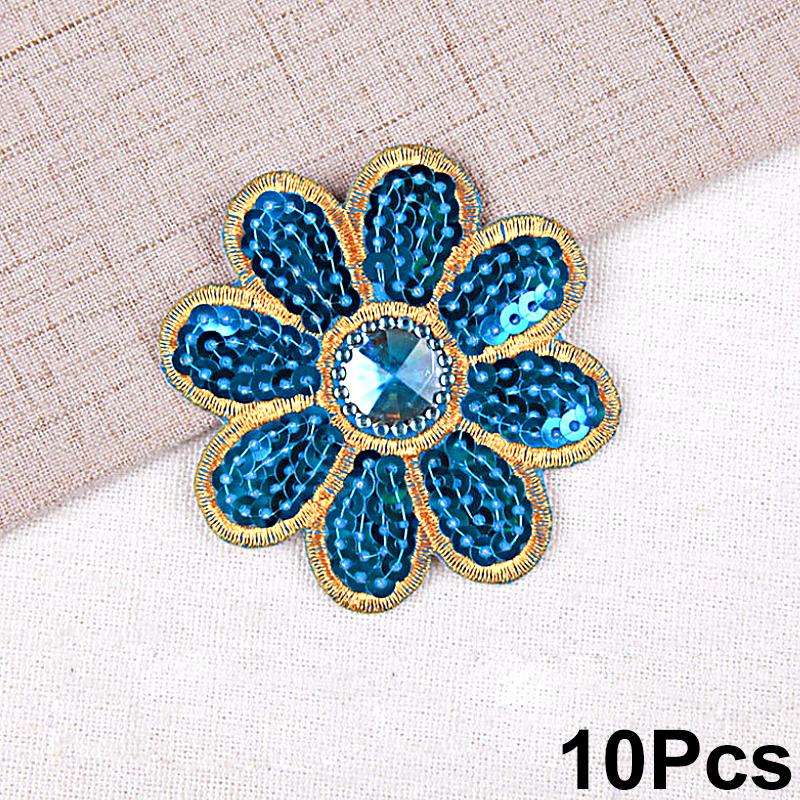10Pcs Sequins Embroidery Cloth Stickers Small Octagonal Flower Performance Costume Ethnic Costume Accessories Iron-On Stickers