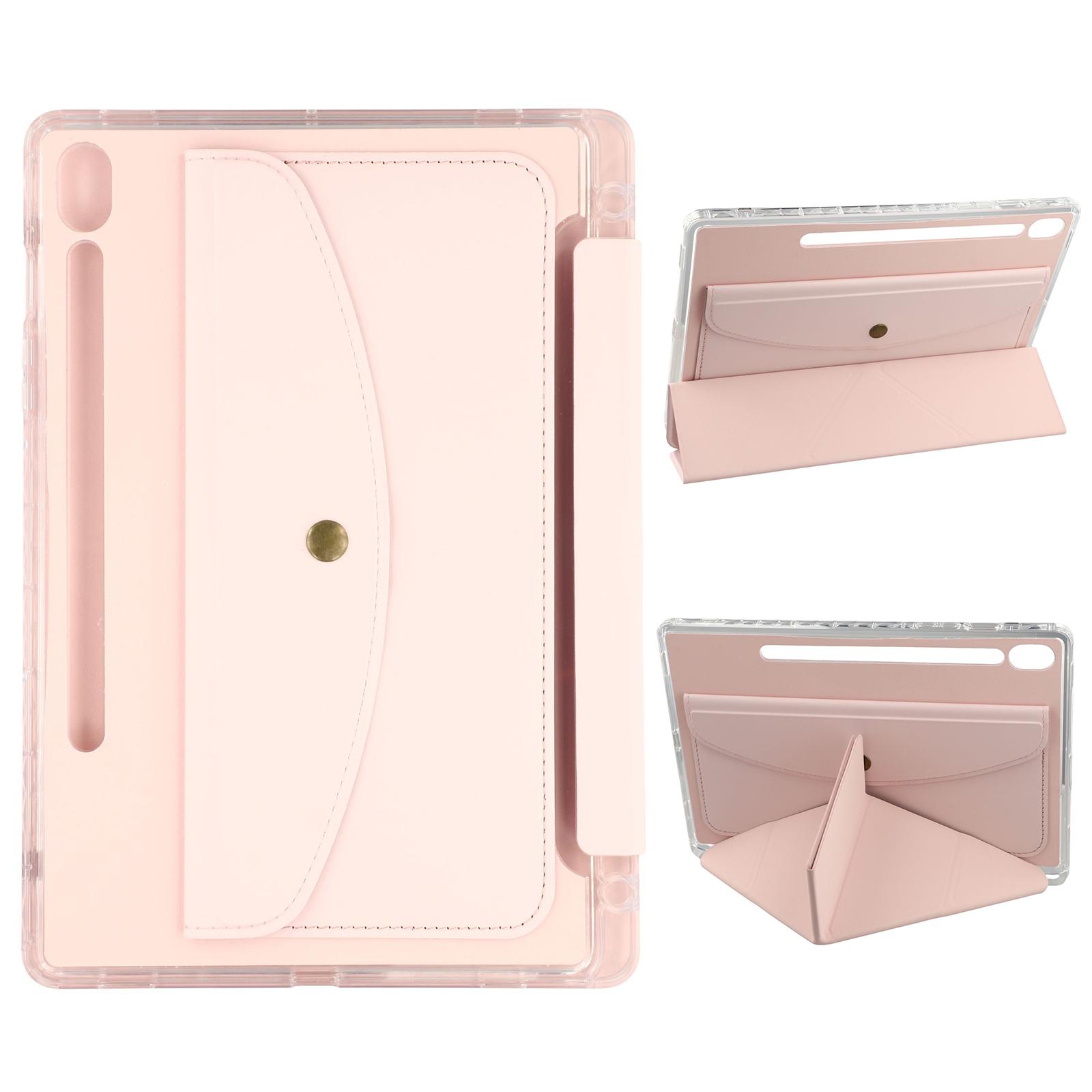 

For Samsung Galaxy Tab S9 (X710,X716B,X718U)/S9 FE (X510,X516B) Case Origami Stand Wallet PU Leather Smart Tablet Cover with Pencil Slot Pink