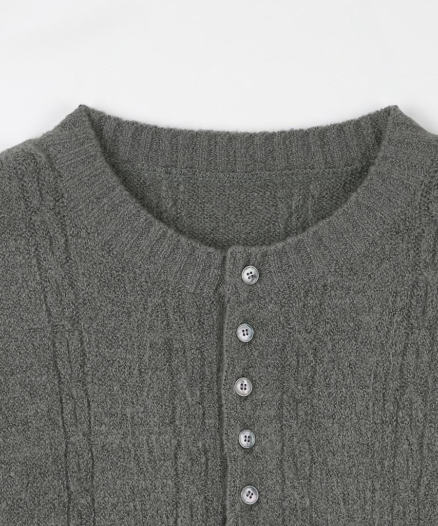 NODU Soft Henley Neck Round Long Sleeve Knit [Gray]