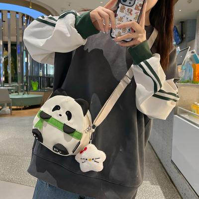 Cute Panda Cartoon Small Satchel National Style Girl Daily Versatile Storage Bag Student Campus Portable Oblique Span Bag