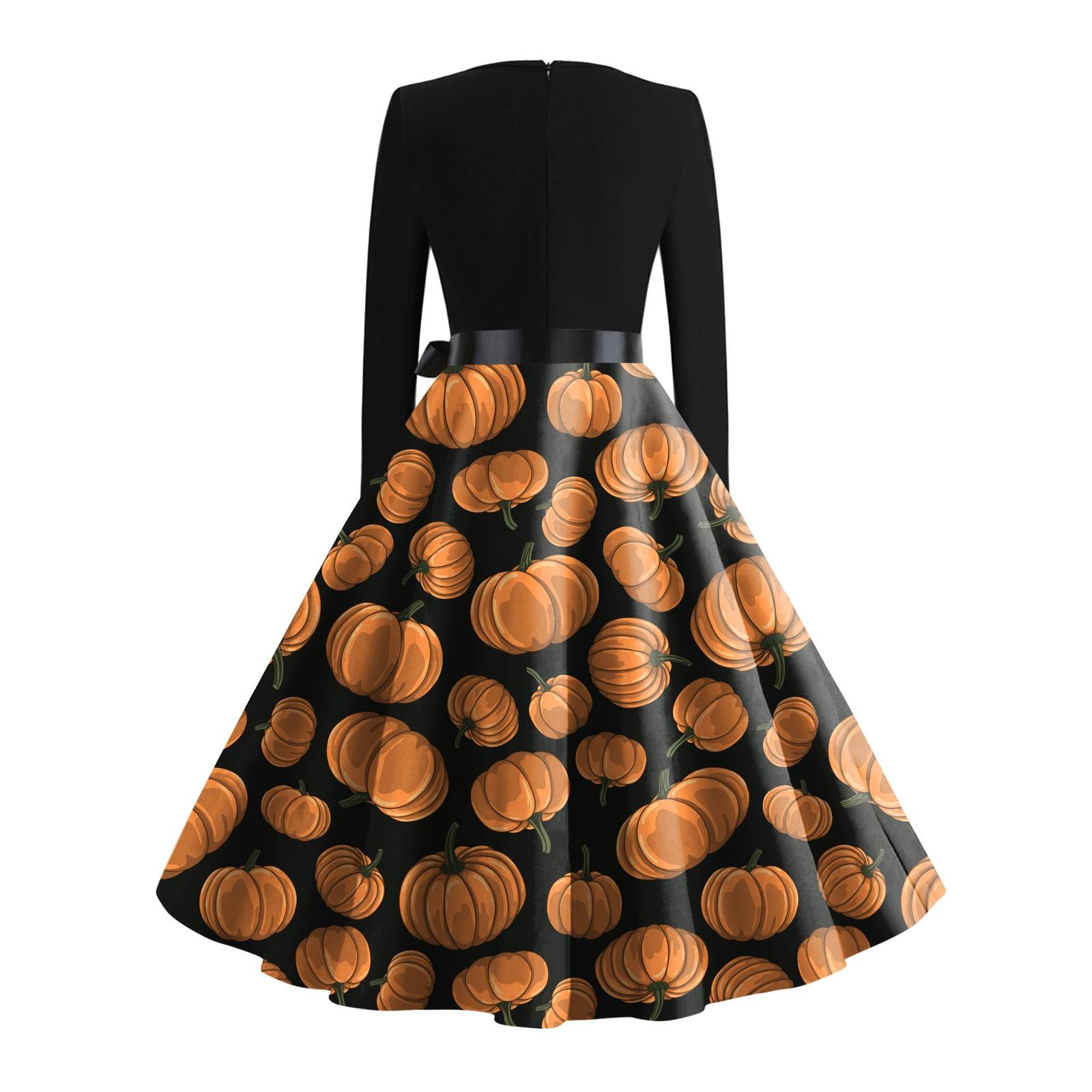 Женское винтажное классическое платье с длинным рукавом и v-образным вырезом с принтом — фото 4